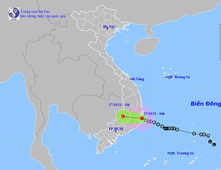 Vị trí và đường đi của áp thấp nhiệt đới. Nguồn: NCHMF