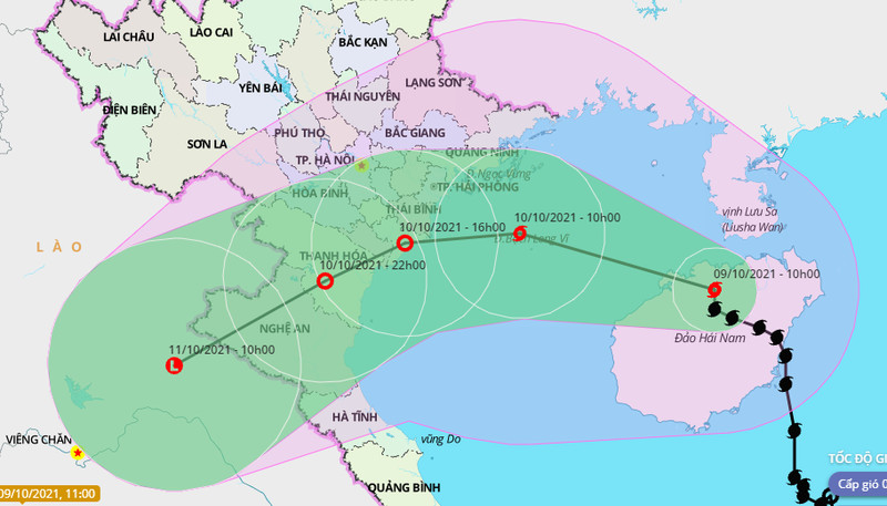 Mô hình dự báo vị trí và đường đi của bão số 7. Ảnh: VNDMS
