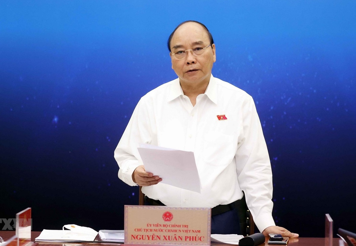 Chủ tịch nước Nguyễn Xuân Phúc trong cuộc tiếp xúc cử tri chuyên đề của Đoàn đại biểu Quốc hội TP.HCM. 