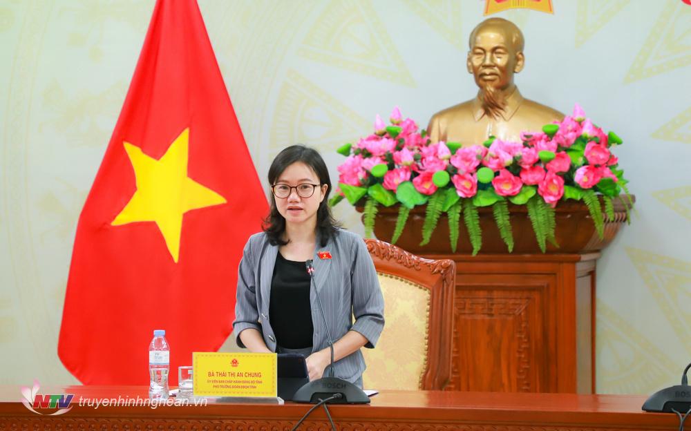 ại biểu Thái Thị An Chung - Phó Trưởng đoàn chuyên trách Đoàn đại biểu Quốc hội Nghệ An phát biểu tại phiên thảo luận.