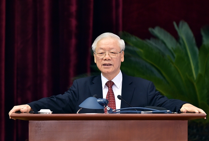 Tổng Bí thư Nguyễn Phú Trọng phát biểu bế mạc Hội nghị Trung ương 4. (Ảnh: VGP/Nhật Bắc)