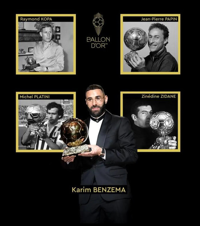Benzema cùng các huyền thoại người Pháp giành Quả bóng Vàng.