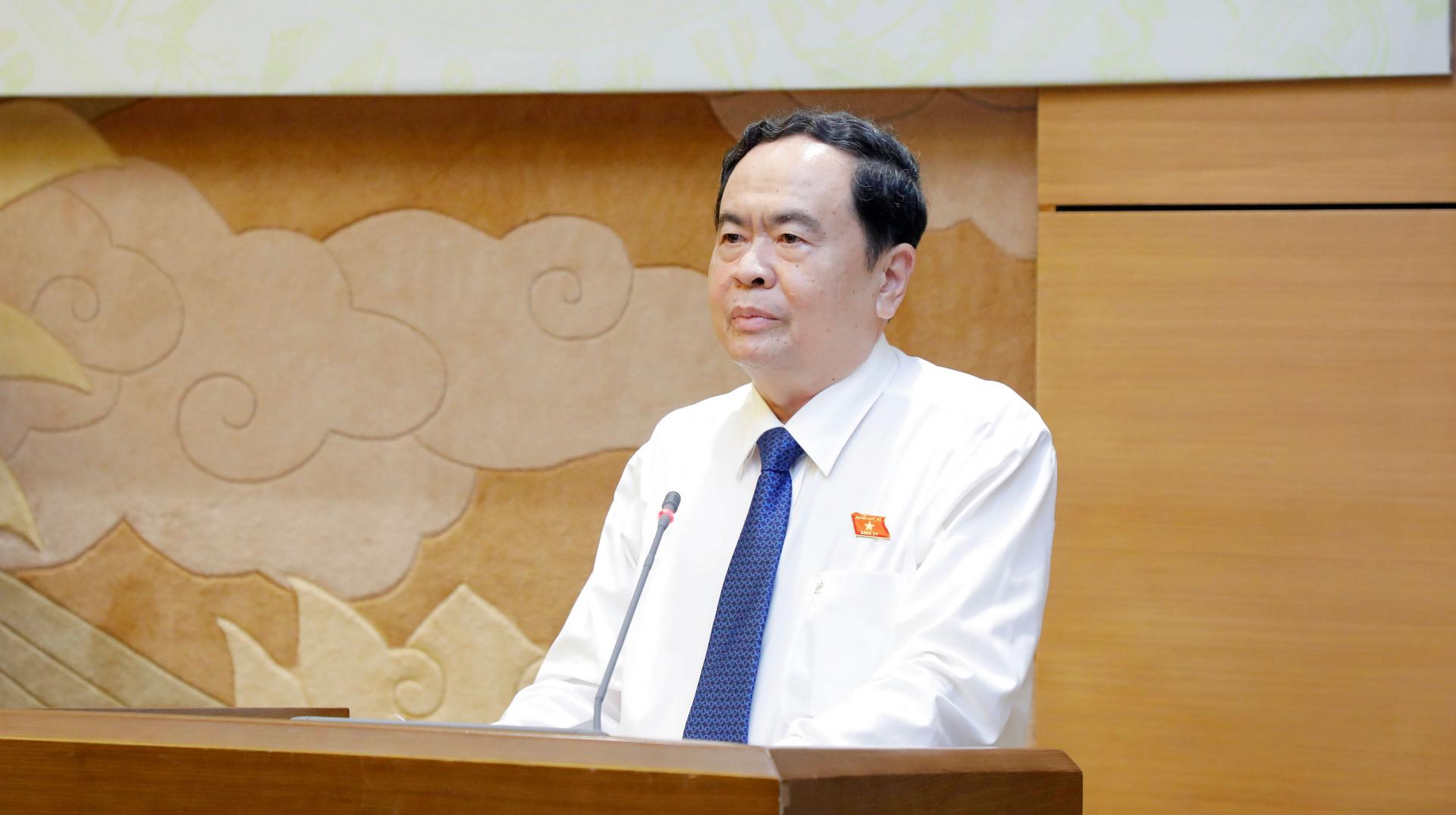 Phó Chủ tịch Thường trực Quốc hội Trần Thanh Mẫn phát biểu tại buổi gặp mặt. 
