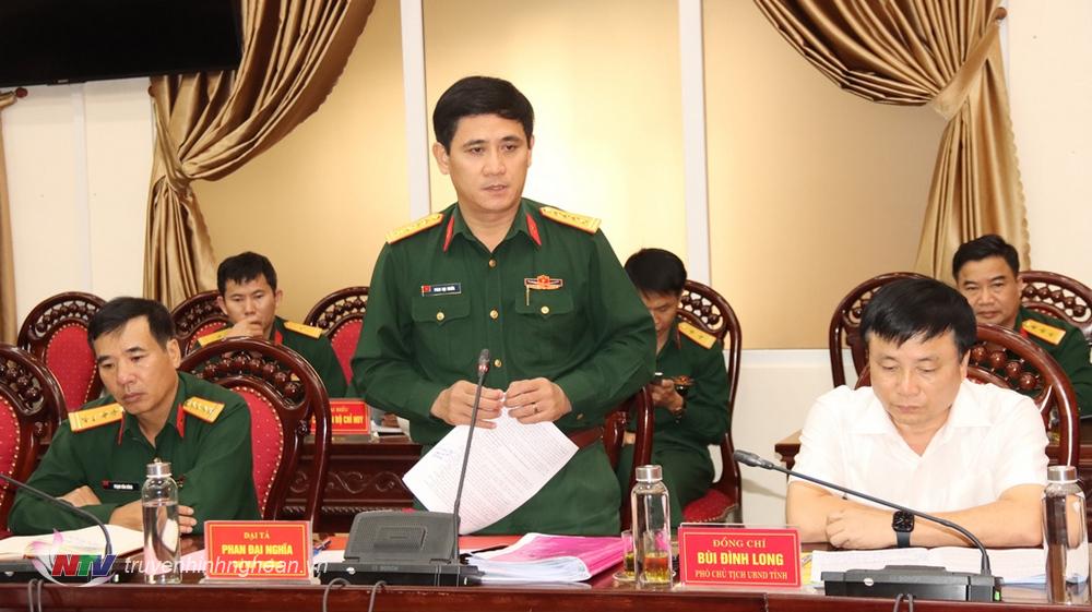 Đại tá Phan Đại Nghĩa, Ủy viên BTV Tỉnh ủy, Chỉ huy trưởng Bộ CHQS tỉnh phát biểu tại buổi kiểm tra