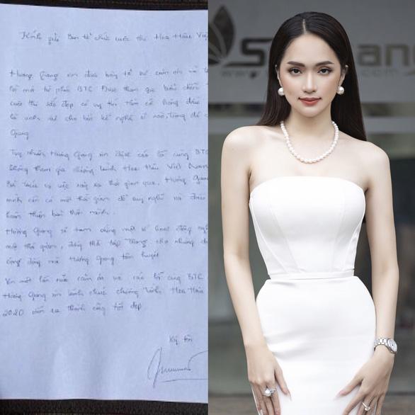 Thư xin rút khỏi chương trình của Hoa hậu chuyển giới Hương Giang - Ảnh: BTC