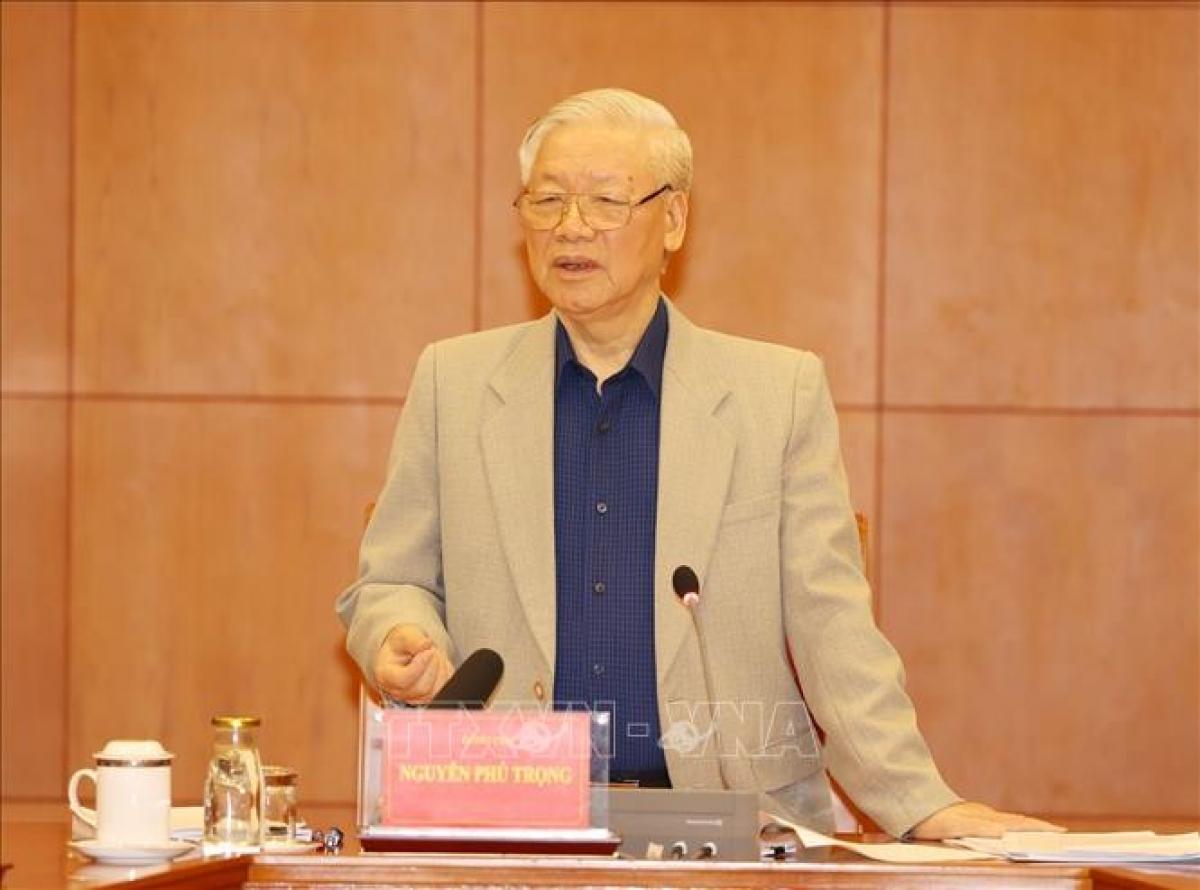 ổng Bí thư, Chủ tịch nước Nguyễn Phú Trọng phát biểu tại cuộc họp. Ảnh: TTXVN