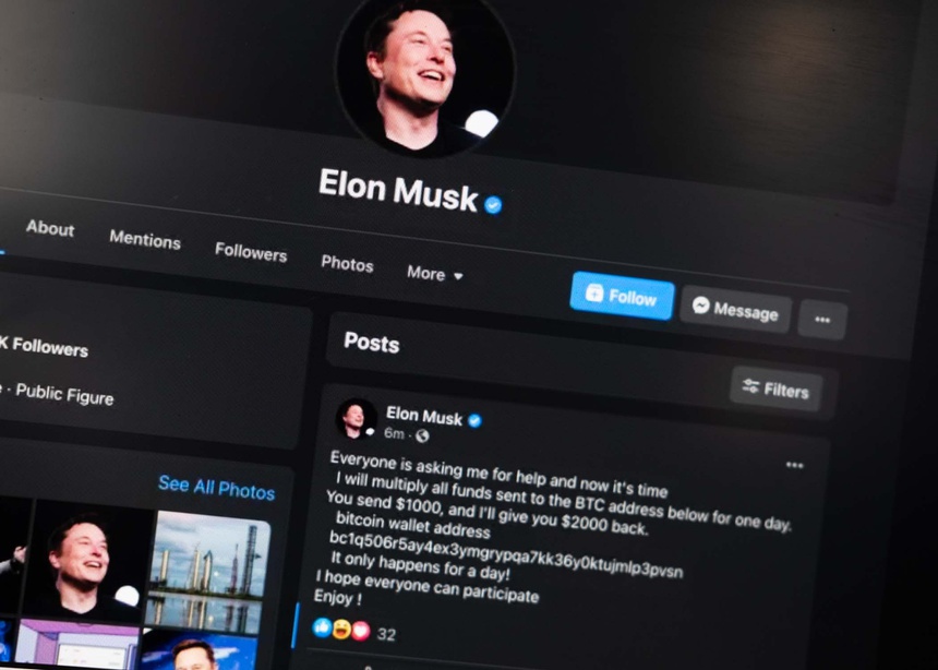 Fanpage có tick xanh của Elon Musk đăng bài lừa người dùng gửi Bitcoin.