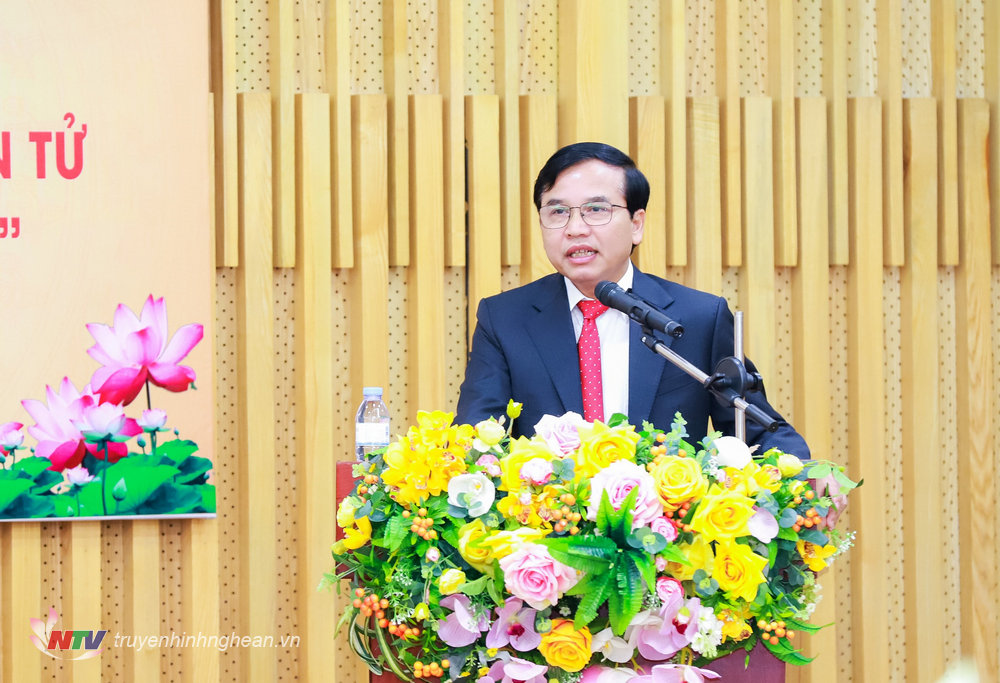 Phó Chủ tịch HĐND tỉnh Nguyễn Như Khôi phát biểu tại Lễ ra mắt giao diện mới trang TTĐT.