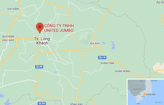 Vụ cháy xảy ra tại KCN Suối Tre, TP Long Khánh, Đồng Nai. Ảnh: Google Maps.