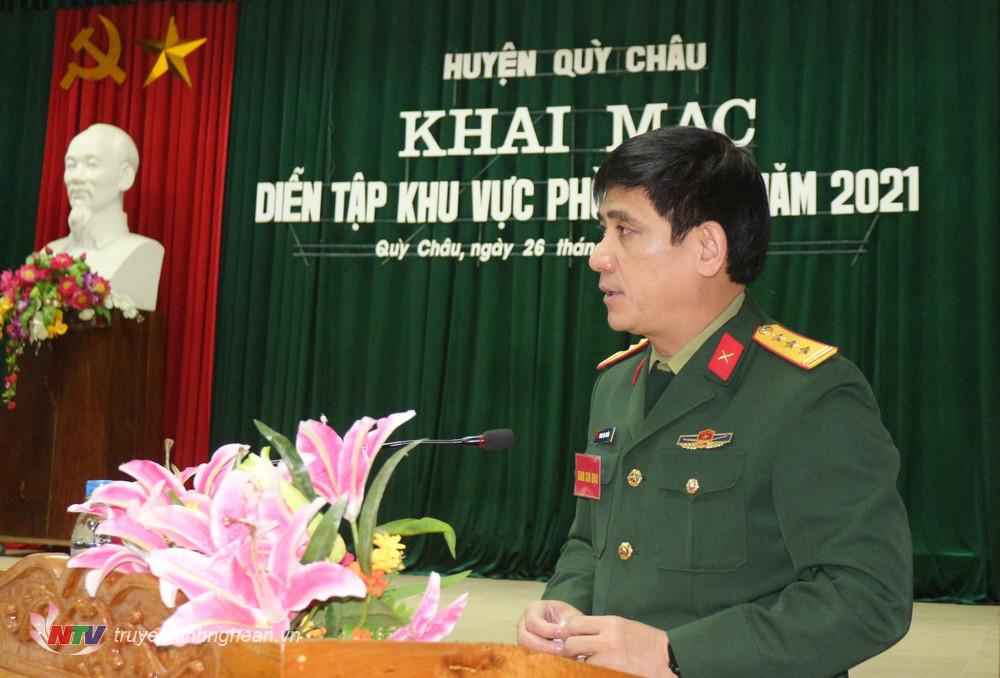 Thượng tá Phan Đại Nghĩa -  Chỉ huy trưởng Bộ chỉ huy quân sự tỉnh, Phó trưởng ban Diễn tập khu vực phòng thủ tỉnh Phát biểu chỉ đạo diễn tập.