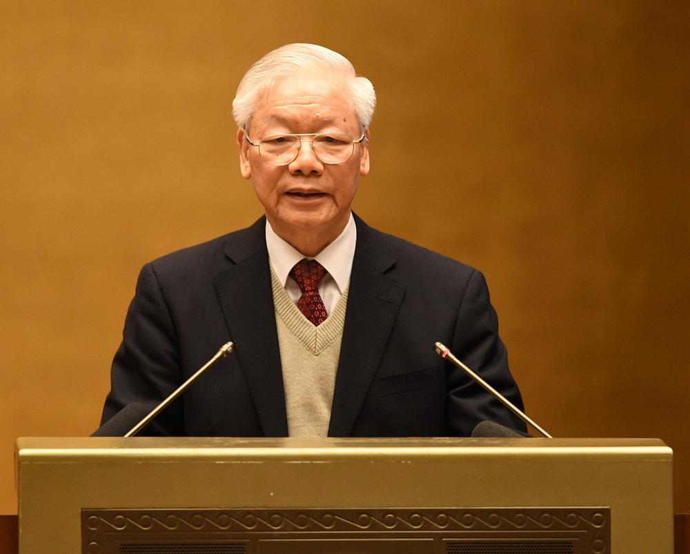 Tổng Bí thư Nguyễn Phú Trọng phát biểu chỉ đạo tại Hội nghị Văn hóa toàn quốc sáng 24/11. Ảnh: VGP