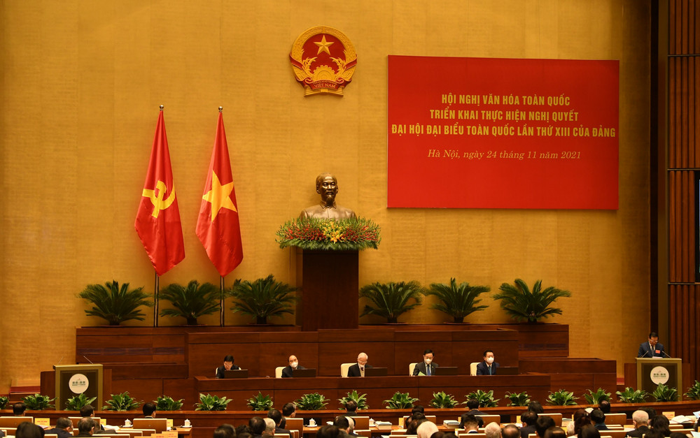 Tổng Bí thư Nguyễn Phú Trọng và các đồng chí lãnh đạo Đảng, Nhà nước chủ trì Hội nghị. 