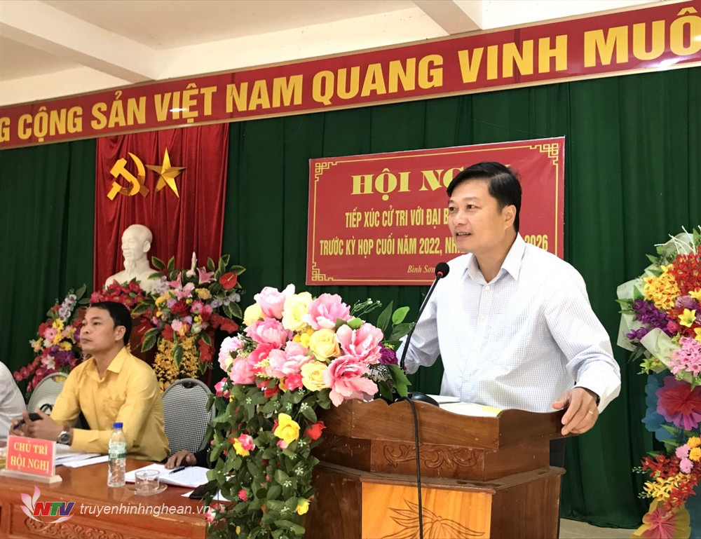 Phó Chủ tịch Thường trực UBND tỉnh Lê Hồng Vinh phát biểu tại buổi tiếp xúc.