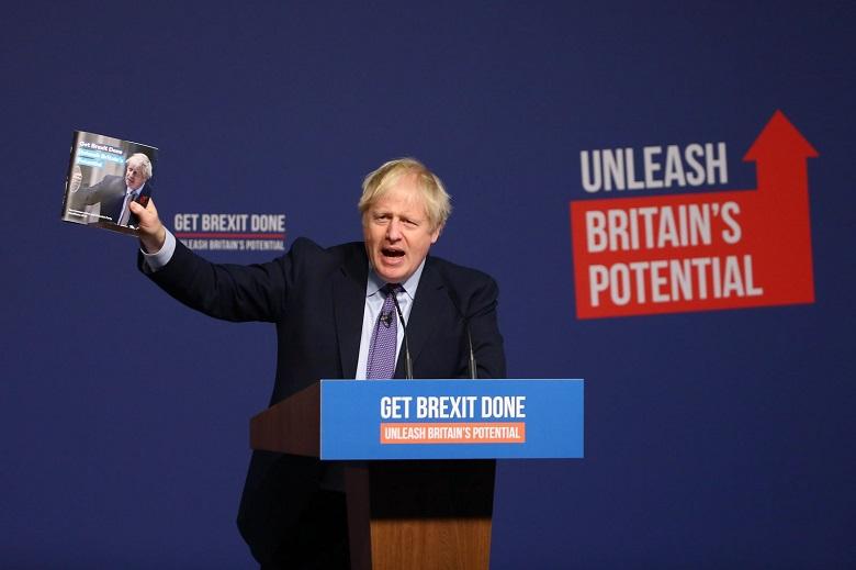 Thủ tướng Anh Boris Johnson phát biểu tại cuộc họp báo ở Telford ngày 24/11/2019.