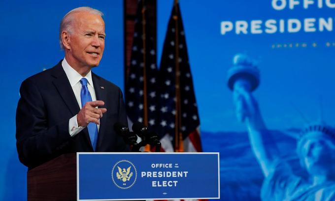 Joe Biden phát biểu chiến thắng tại thành phố Wilmington, bang Delaware, hôm 14/12. Ảnh: Reuters.