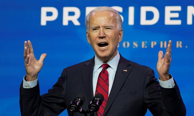 Biden trong buổi giới thiệu thành viên nội các tại bang Delaware hôm 11/12. Ảnh: Reuters.