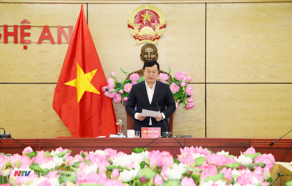 Chủ tịch UBND tỉnh Nguyễn Đức Trung phát biểu tại hội nghị.