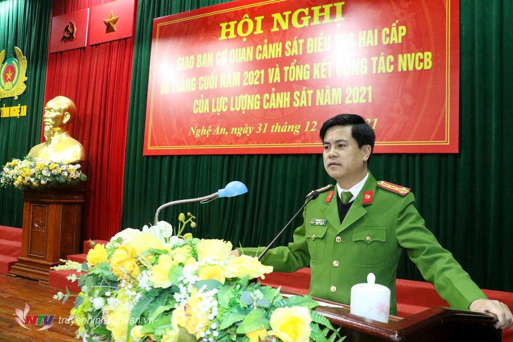 Đại tá Nguyễn Đức Hải, Phó Giám đốc, Thủ trưởng Cơ quan CSĐT Công an tỉnh phát biểu kết luận Hội nghị