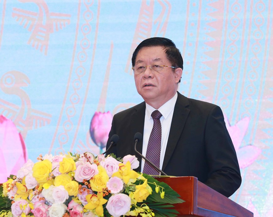 Đồng chí Nguyễn Trọng Nghĩa, Bí thư Trung ương Đảng, Trưởng Ban Tuyên giáo Trung ương phát biểu tại Hội nghị. 