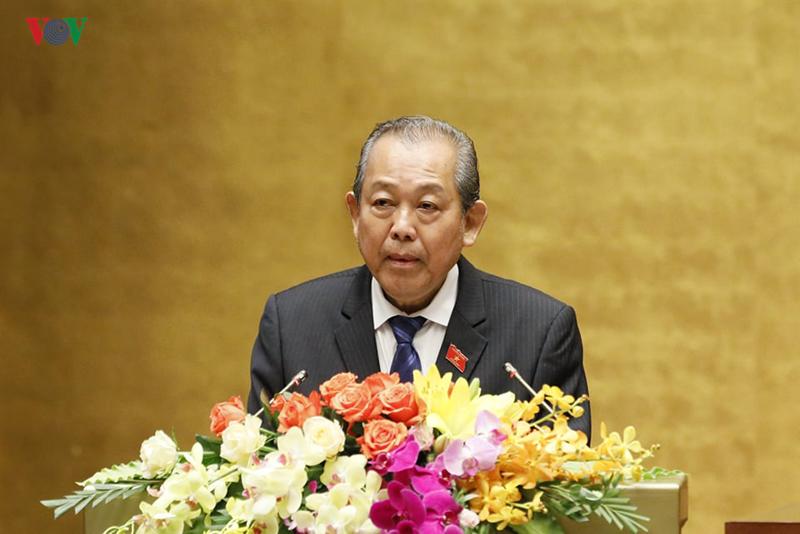Phó Thủ tướng Thường trực Trương Hòa Bình trình bày báo cáo trước Quốc hội ngày 20/5.