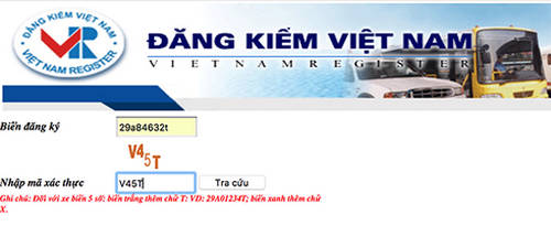 Nhập thông tin về biển số xe để tra cứu vi phạm trên website của Cục Đăng kiểm Việt Nam.