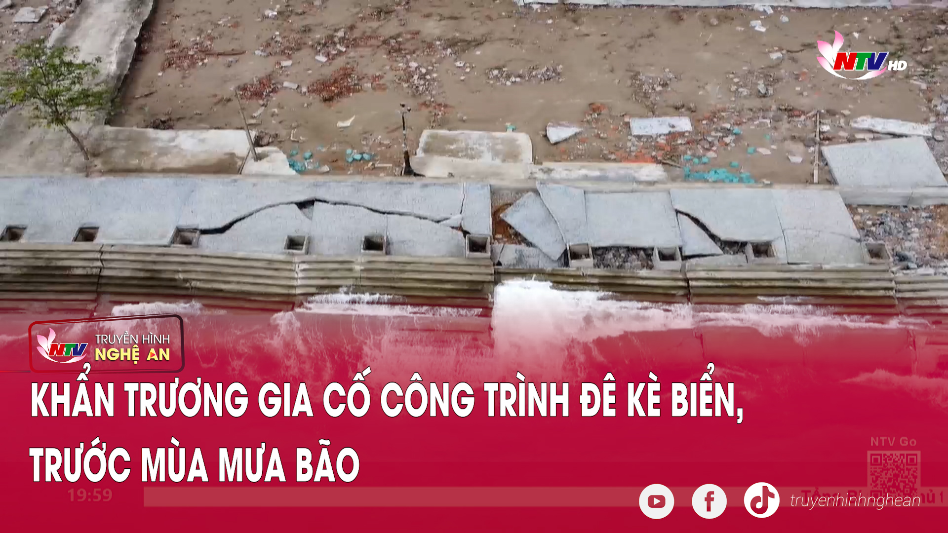Khẩn trương gia cố công trình đê kè biển, trước mùa mưa bão