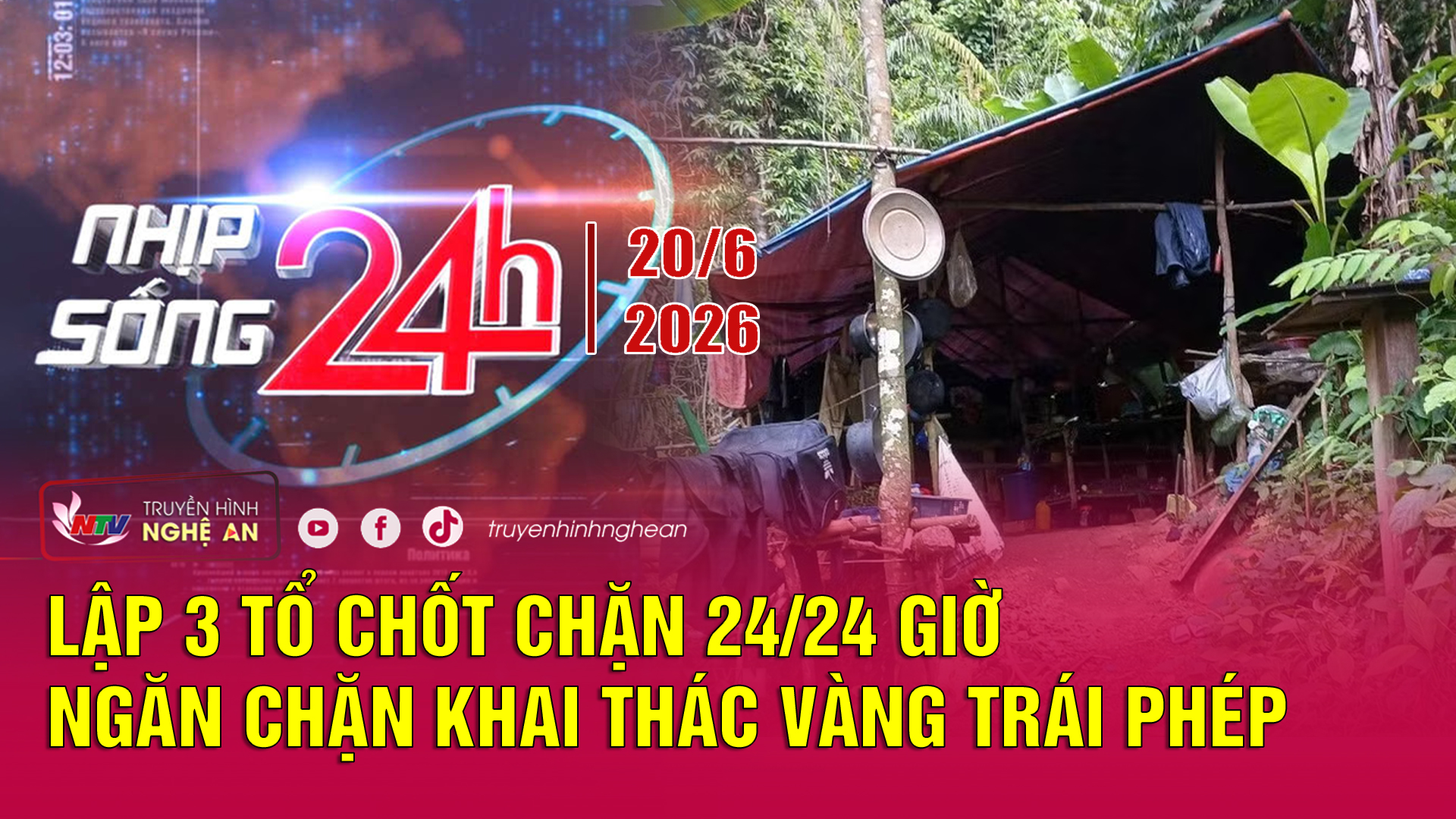 Bản tin Nhịp sống 24h - 20/06/2026:  Lập 3 tổ chốt chặn 24/24 giờ ngăn chặn khai thác vàng trái phép