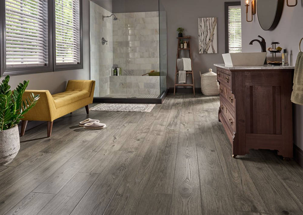 Sàn gỗ công nghiệp màu xám phù hợp với thiết nội thất hiện đại